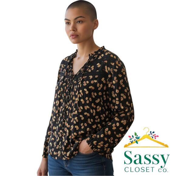 Torrid Lenny Peasant Long Sleeve Peasant Blouse – Black Floral – Sz L - NWT - Picture 1 of 8